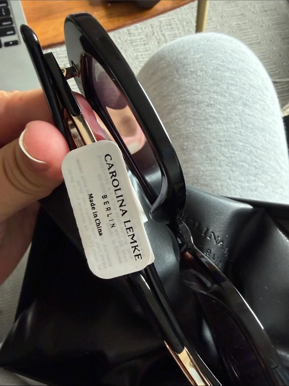 Carolina Lemke Berlin Adella Women's Black Rectangular Sunglasses